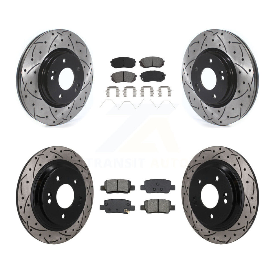 Front Rear Coated Drilled Slotted Disc Brake Rotor & Semi-Metallic Pad Kit For Kia Seltos KDS-101599