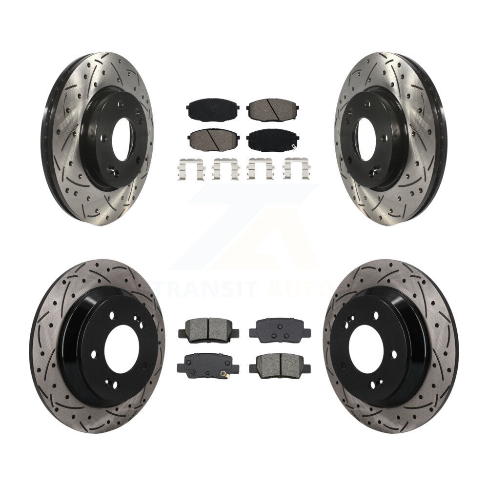 Front Rear Coated Drilled Slotted Disc Brake Rotor & Semi-Metallic Pad Kit For Kia Seltos KDS-101600