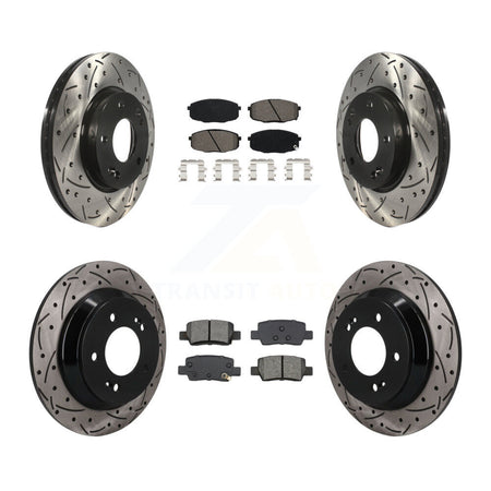 Front Rear Coated Drilled Slotted Disc Brake Rotor & Semi-Metallic Pad Kit For Kia Seltos KDS-101600