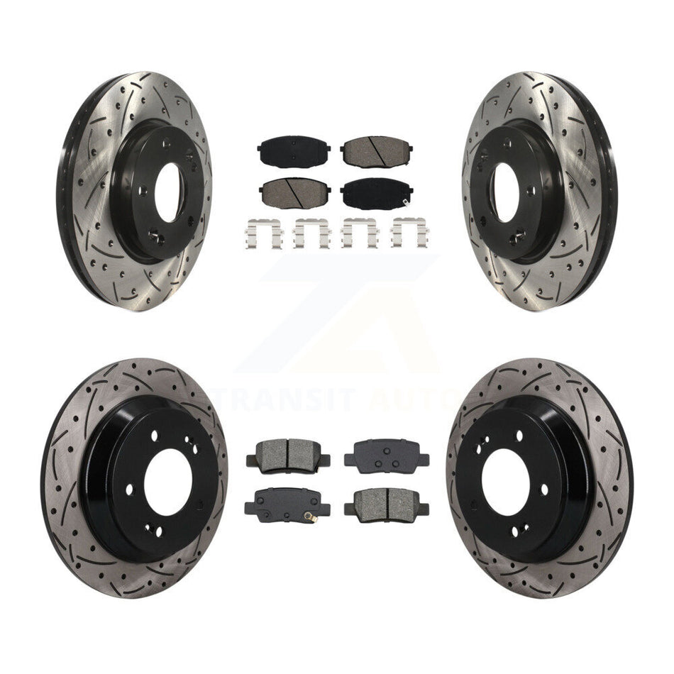 Front Rear Coated Drilled Slotted Disc Brake Rotor & Semi-Metallic Pad Kit For Kia Seltos KDS-101600