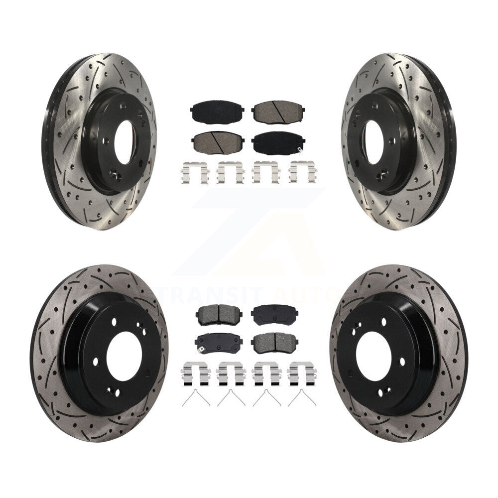 Front Rear Drill Slot Brake Rotor Semi-Metallic Pad Kit For 22 Hyundai Kona FWD with 1.6L KDS-101603