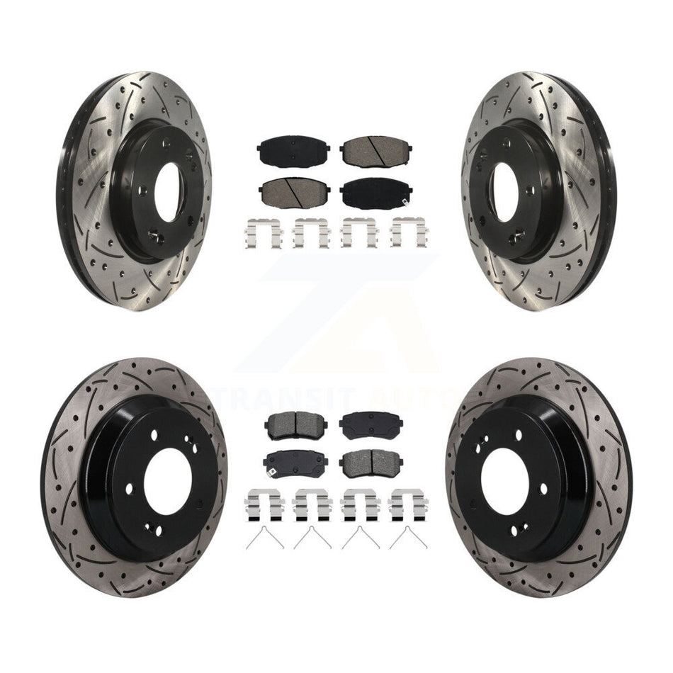 Front Rear Drill Slot Brake Rotor Semi-Metallic Pad Kit For 22 Hyundai Kona FWD with 1.6L KDS-101603