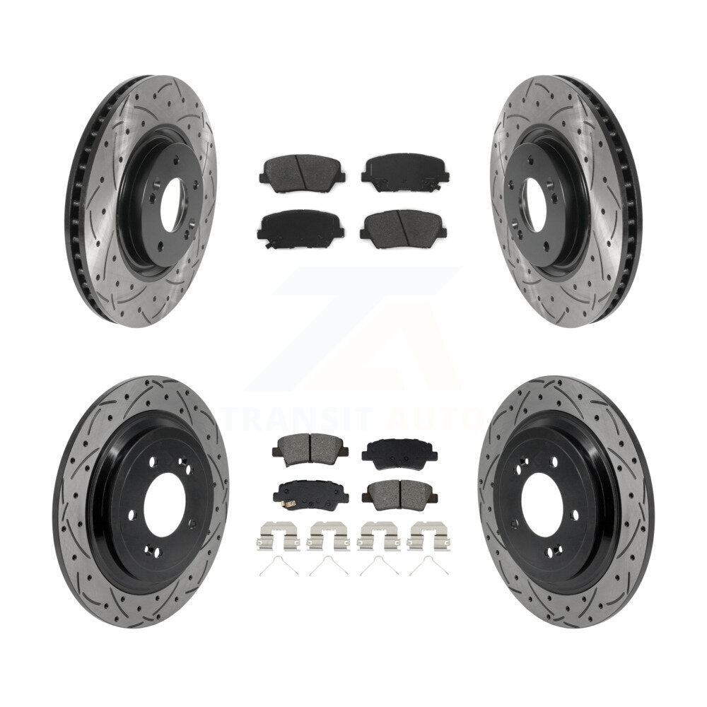 Front Rear Drilled Slot Disc Brake Rotor Semi-Metallic Pad Kit For 2019-2020 Hyundai Nexo KDS-101604