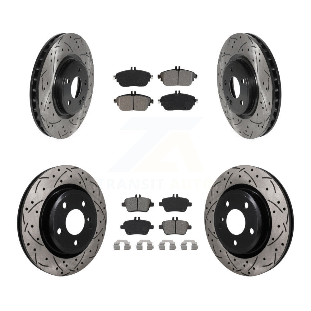 Front Rear Drilled Slot Brake Rotor Semi-Metallic Pad Kit For Mercedes-Benz GLA250 CLA250 KDS-101605