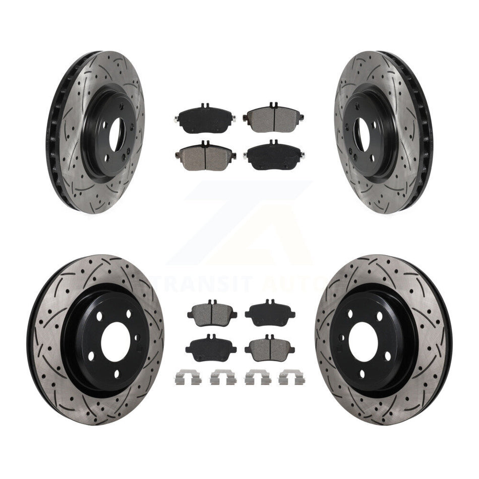 Front Rear Drilled Slot Brake Rotor Semi-Metallic Pad Kit For Mercedes-Benz GLA250 CLA250 KDS-101605