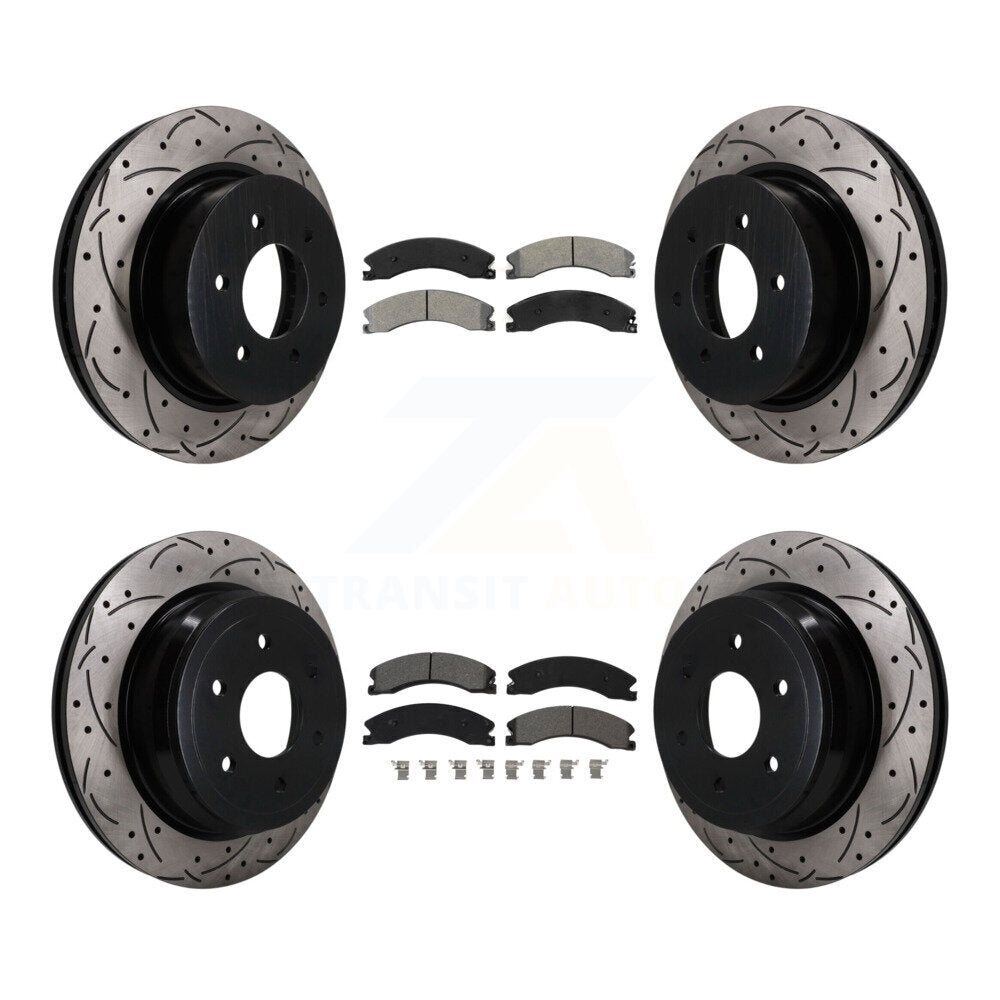 Front Rear Drilled Slot Brake Rotor & Semi-Metallic Pad Kit For 2016-2024 Nissan TITAN XD KDS-101608