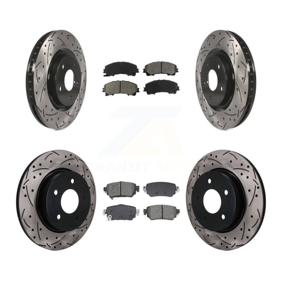Front Rear Coated Drilled Slotted Disc Brake Rotor Semi-Metallic Pad Kit For Nissan Rogue KDS-101611