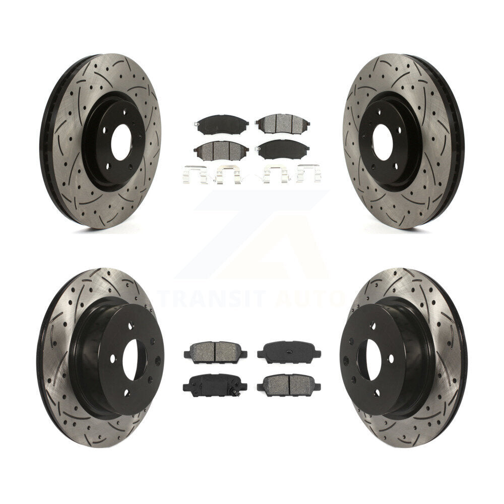 Front Rear Drilled Slot Brake Rotor Semi-Metallic Pad Kit For INFINITI G37 Sedan with RWD KDS-101617