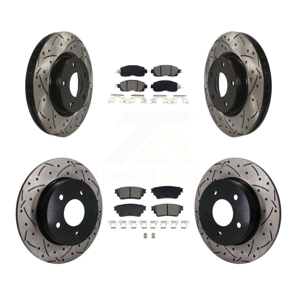 Front Rear Coated Drilled Slot Disc Brake Rotor & Semi-Metallic Pad Kit For Nissan Altima KDS-101621