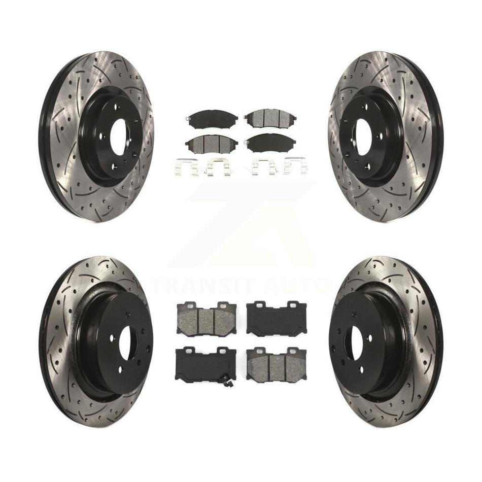 Front Rear Drilled Slot Brake Rotors Semi-Metallic Pad Kit For INFINITI M37 QX70 Q70 Q70L KDS-101623