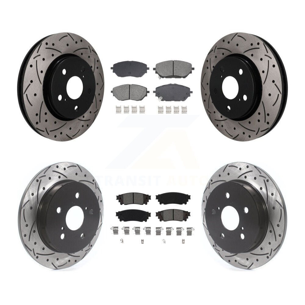 Front Rear Coated Drill Slot Disc Brake Rotors Semi-Metallic Pad Kit For 2018 Toyota C-HR KDS-101625