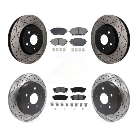 Front Rear Coated Drill Slot Disc Brake Rotors Semi-Metallic Pad Kit For 2018 Toyota C-HR KDS-101625