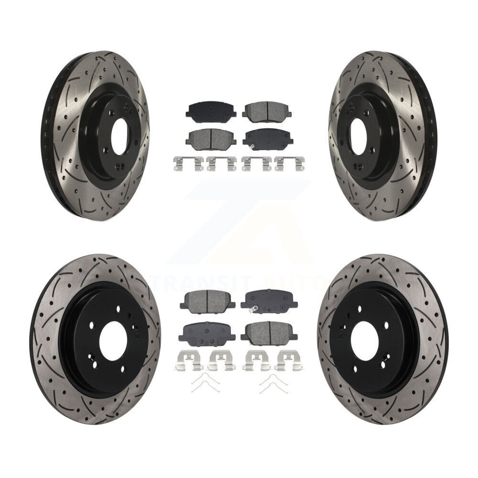 Front Rear Drilled Slot Brake Rotors Semi-Metallic Pad Kit For 2019-2020 Hyundai Santa Fe KDS-101626