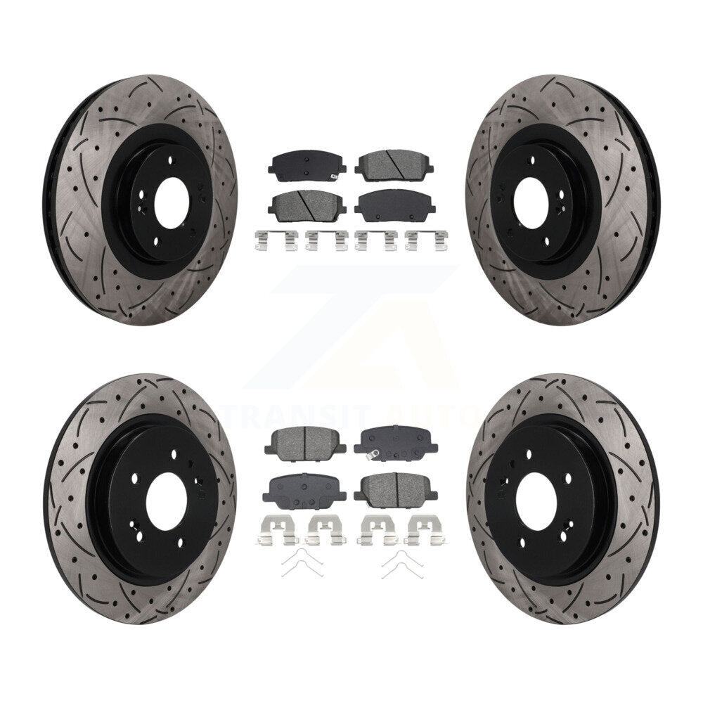 Front Rear Drilled Slot Disc Brake Rotor & Semi-Metallic Pad Kit For Hyundai Palisade Kia KDS-101627