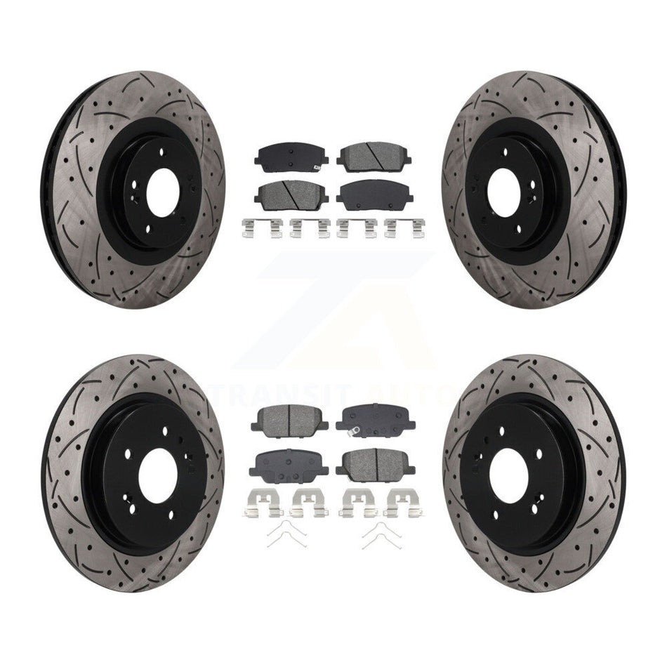 Front Rear Drilled Slot Disc Brake Rotor & Semi-Metallic Pad Kit For Hyundai Palisade Kia KDS-101627