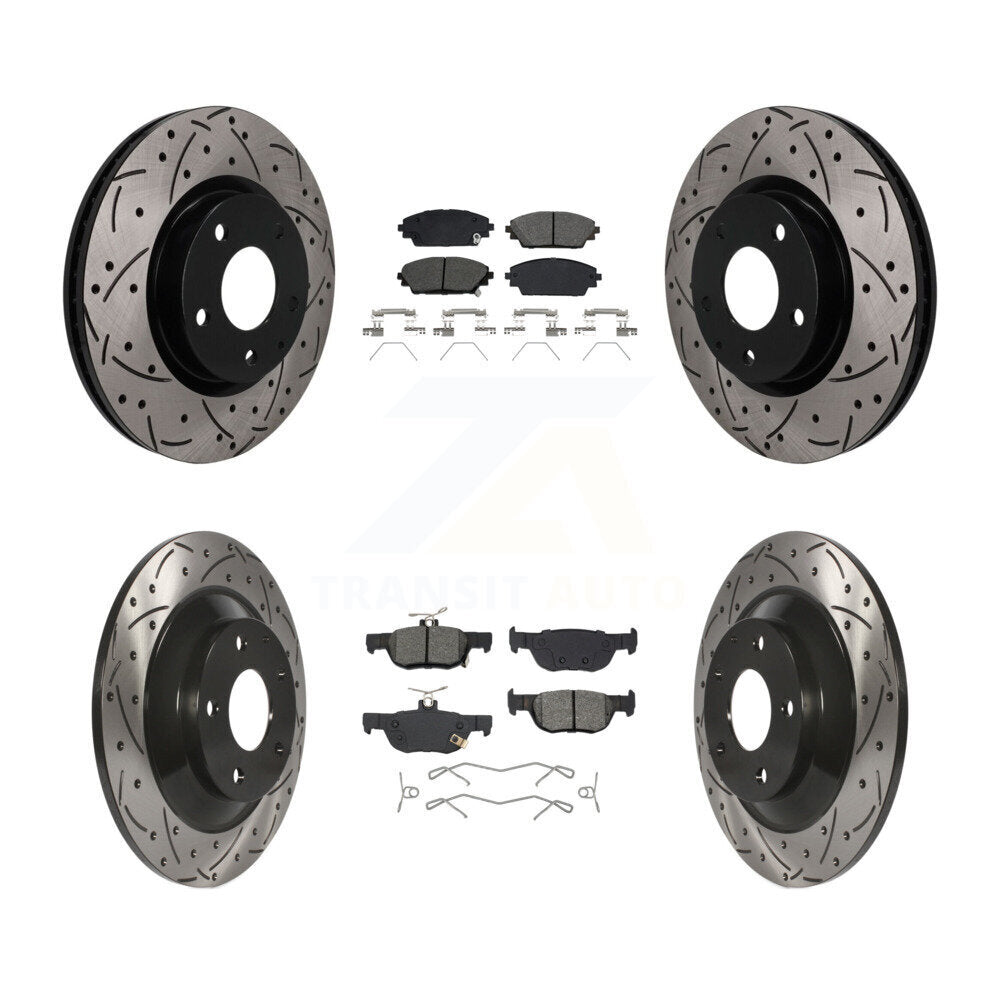 Front Rear Coated Drilled Slotted Disc Brake Rotors Semi-Metallic Pad Kit For Mazda CX-30 KDS-101629