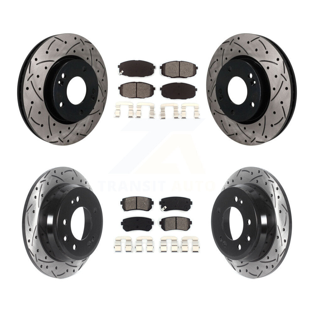 Front Rear Coated Drilled Slot Disc Brake Rotor Semi-Metallic Pad Kit For Hyundai Elantra KDS-101634