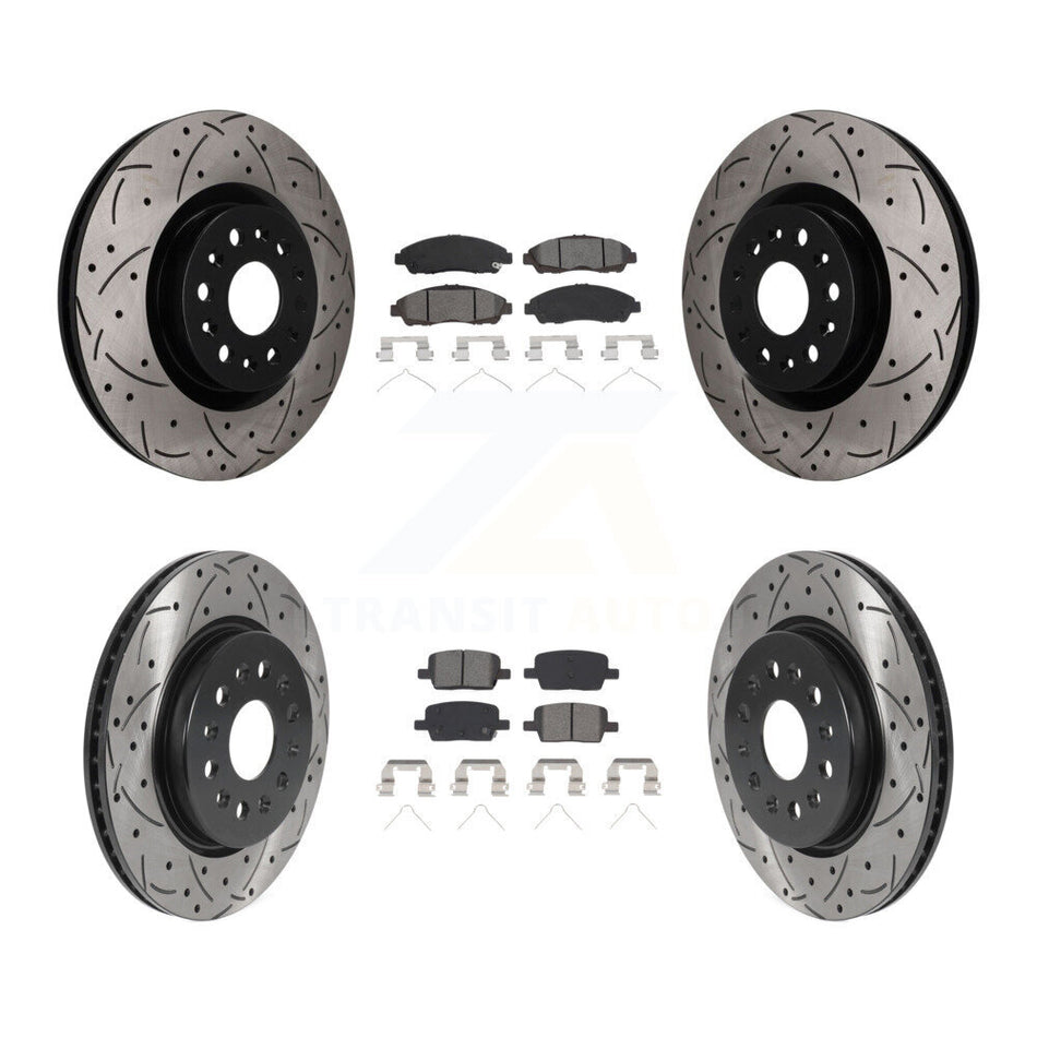 Front Rear Drilled Slot Brake Rotors Semi-Metallic Pad Kit For Cadillac XT5 Buick Enclave KDS-101635