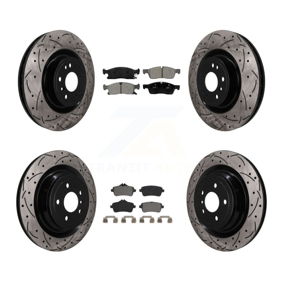 Front Rear Drilled Slot Brake Rotors Semi-Metallic Pad Kit For Mercedes-Benz GL350 GLS450 KDS-101636