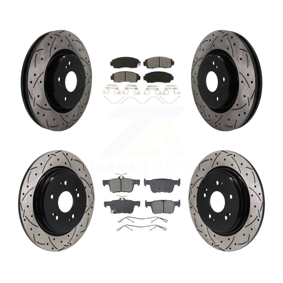 Front Rear Coat Drill Slot Disc Brake Rotor Semi-Metallic Pad Kit For 2022-2024 Acura RDX KDS-101639