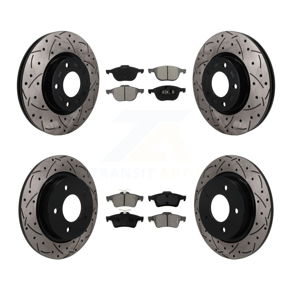 Front Rear Coated Drilled Slot Disc Brake Rotor & Semi-Metallic Pad Kit For Mazda 3 Sport KDS-101641