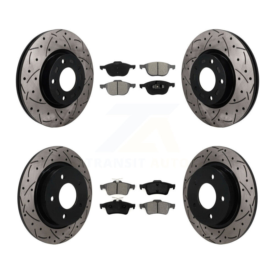 Front Rear Coated Drilled Slot Disc Brake Rotor & Semi-Metallic Pad Kit For Mazda 3 Sport KDS-101641