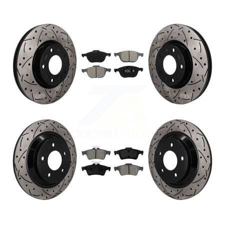 Front Rear Coated Drilled Slotted Disc Brake Rotors And Semi-Metallic Pad Kit For Mazda 5 KDS-101642
