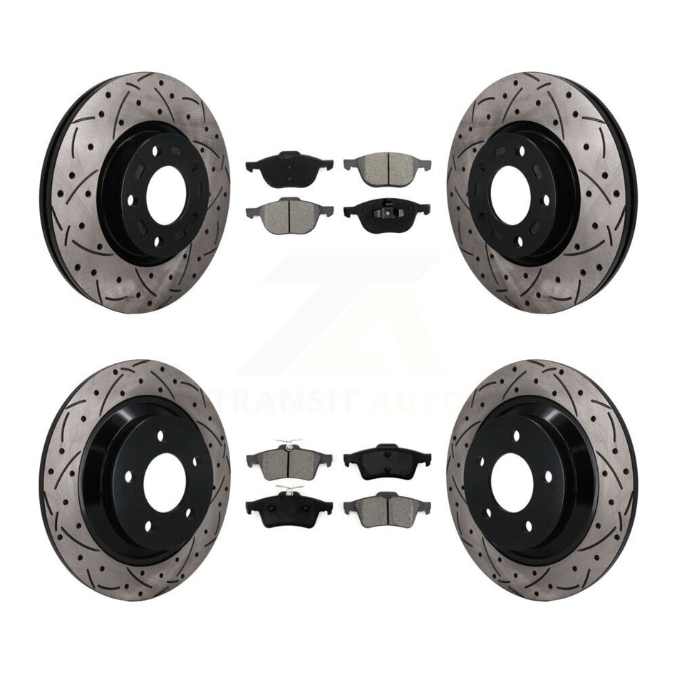 Front Rear Coated Drilled Slotted Disc Brake Rotors And Semi-Metallic Pad Kit For Mazda 5 KDS-101642