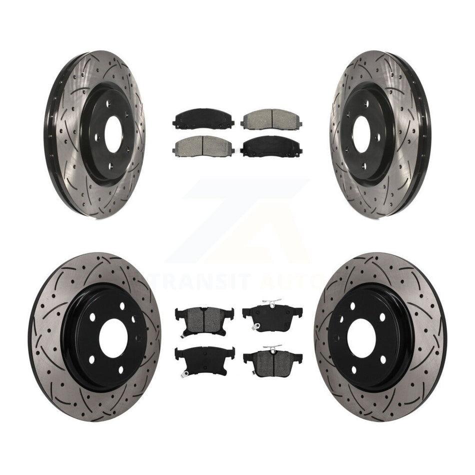 Front Rear Drill Slot Disc Brake Rotors Semi-Metallic Pad Kit For Chrysler Pacifica Grand KDS-101646