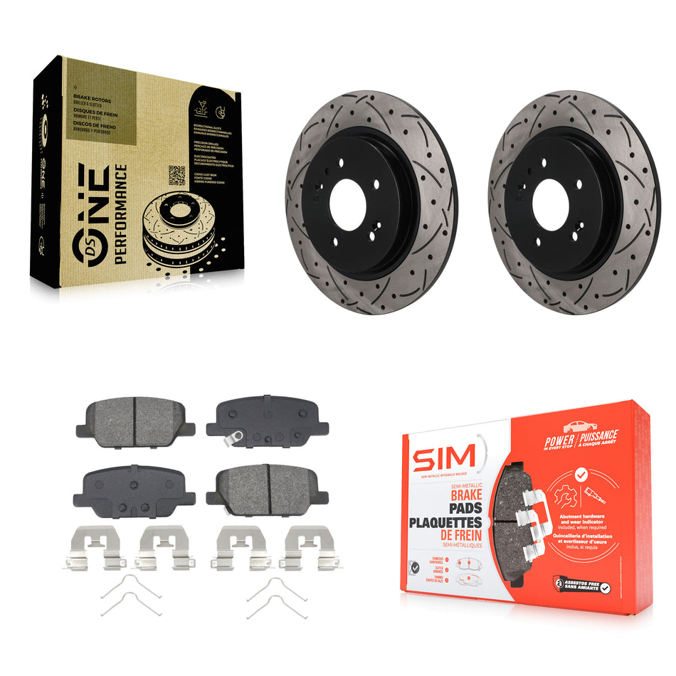 Rear Drill Slot Disc Brake Rotors Semi-Metallic Pad Kit For Hyundai Palisade Santa Fe Kia KDS-101650