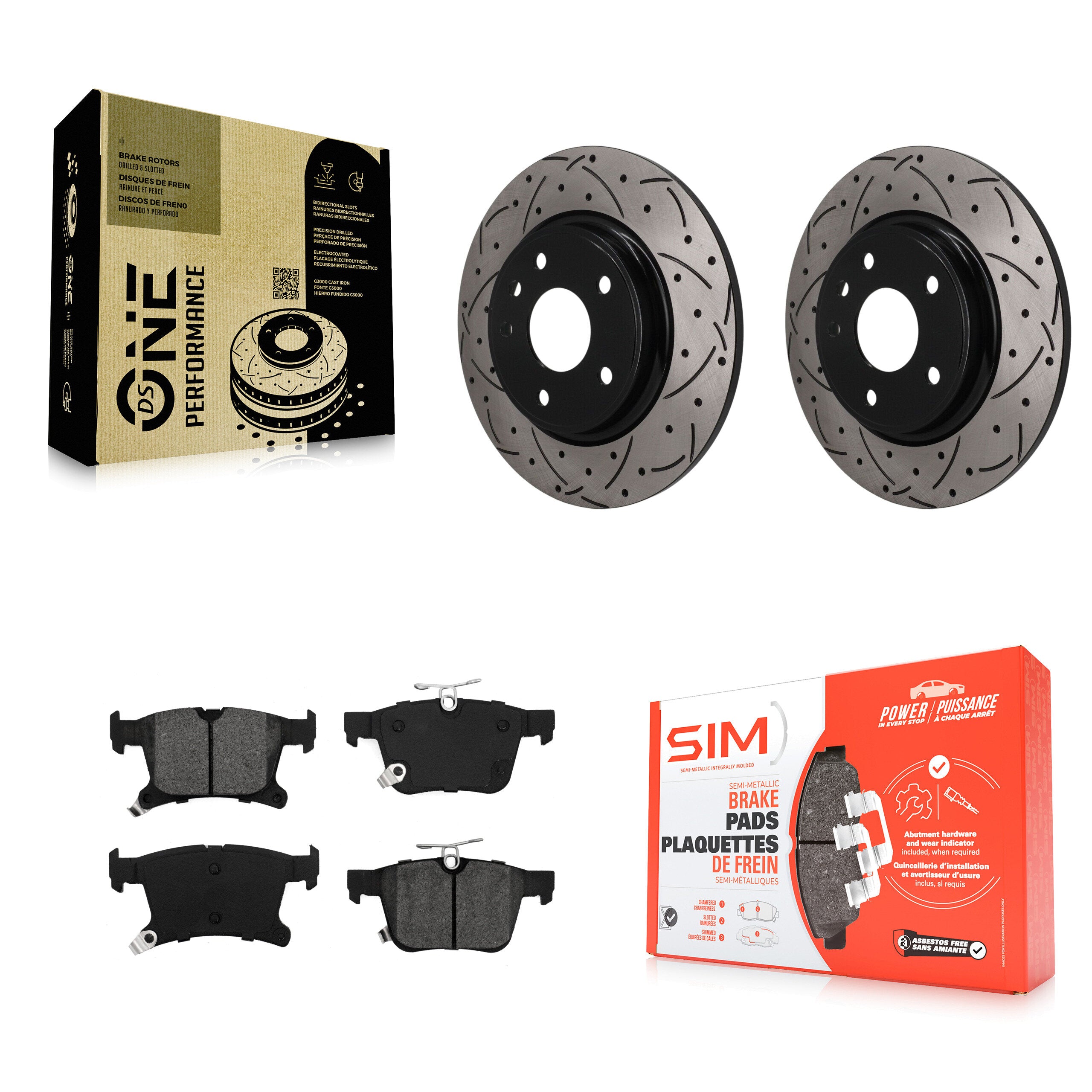 Rear Drilled Slot Brake Rotor & Semi-Metallic Pad Kit For Chrysler Pacifica Grand Caravan KDS-101653