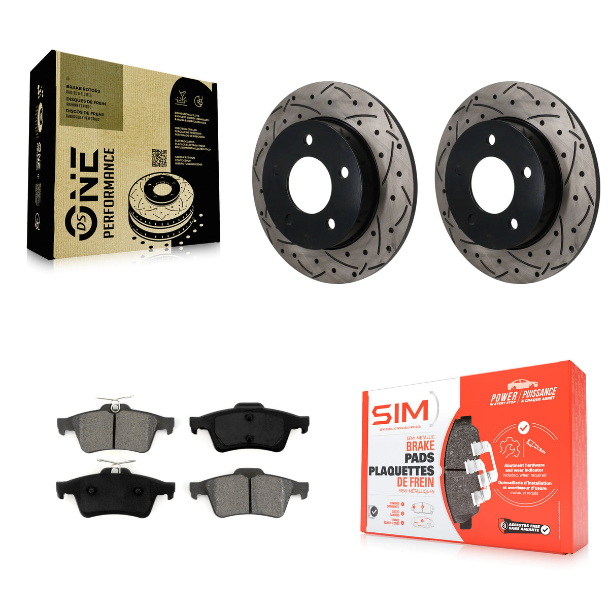 Rear Coated Drilled Slotted Disc Brake Rotors And Semi-Metallic Pad Kit For Mazda 3 Sport KDS-101655