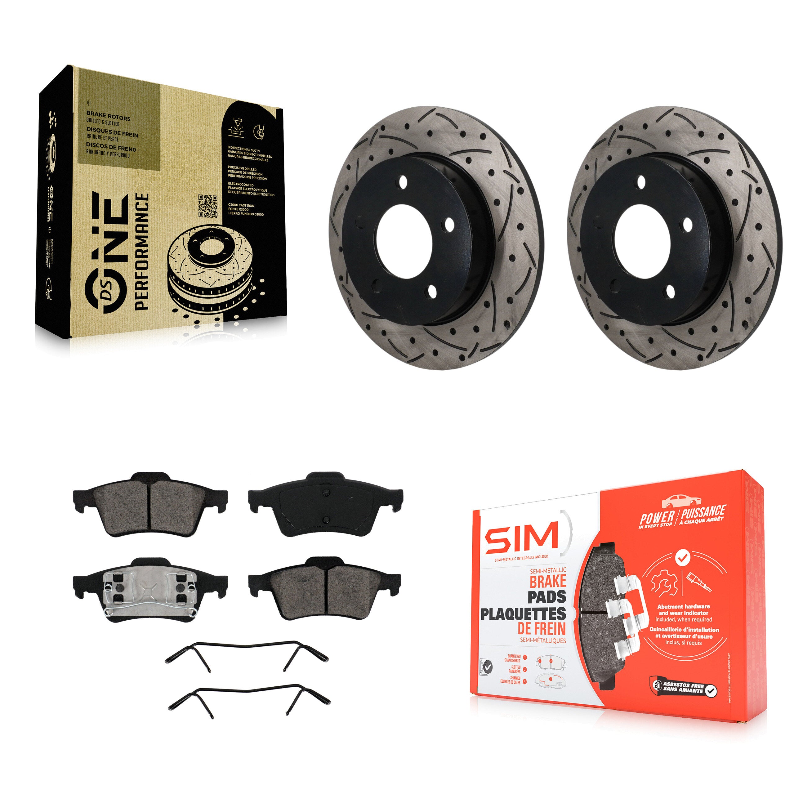 Rear Coated Drill Slot Disc Brake Rotors Semi-Metallic Pad Kit For 2004-2005 Mazda 3 2.0L KDS-101656