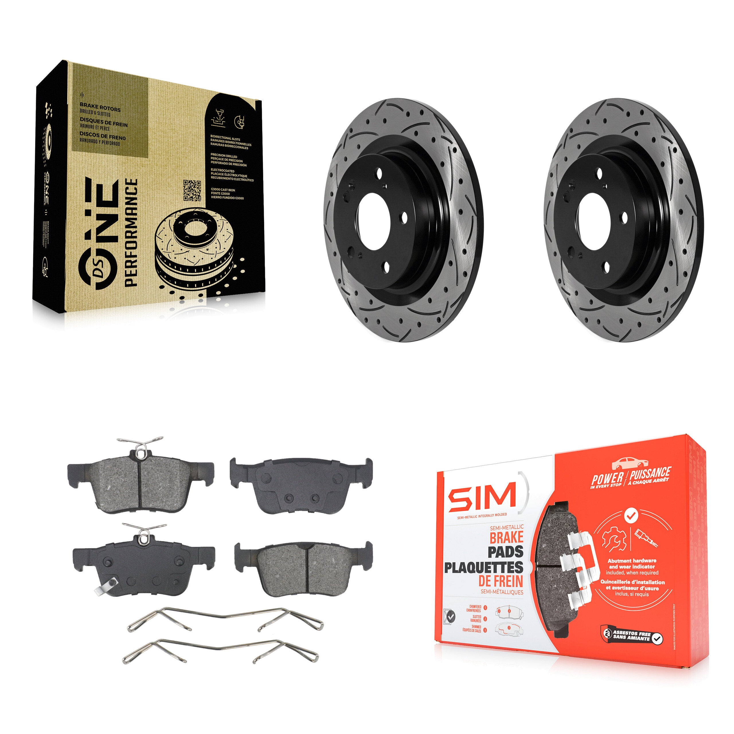 Rear Coated Drill Slot Disc Brake Rotor Semi-Metallic Pad Kit For 2024 Acura Integra 2.0L KDS-101660