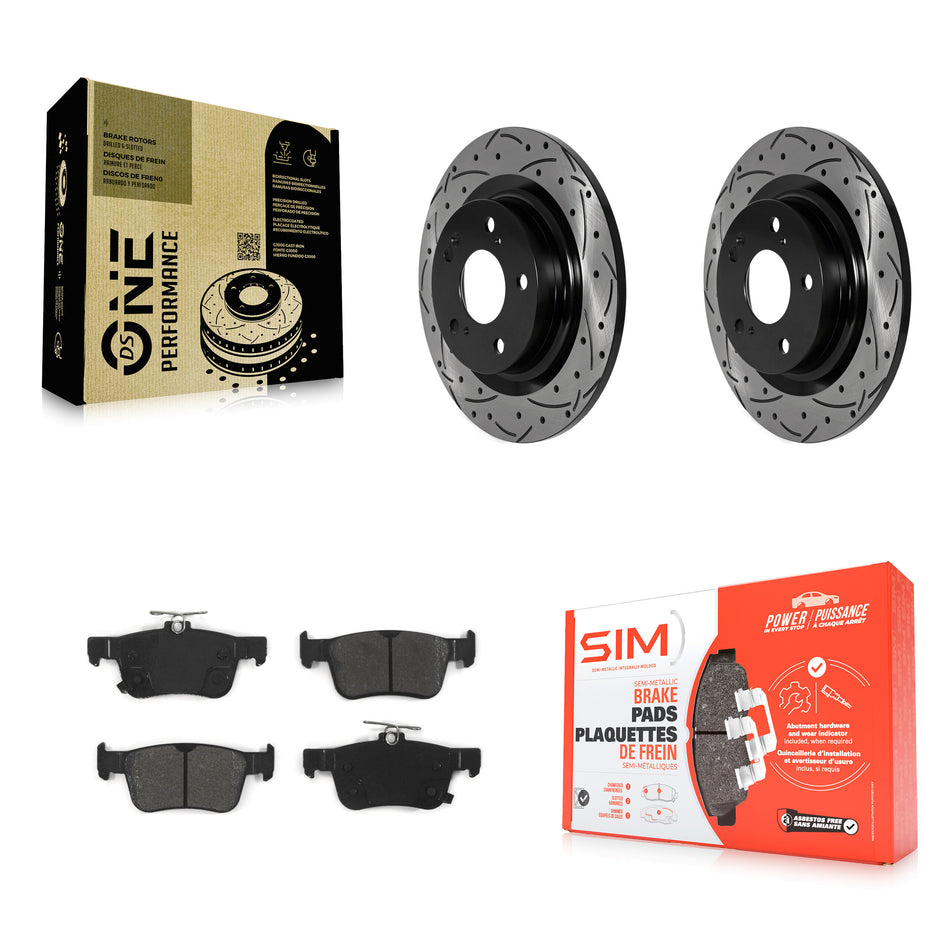 Rear Coated Drill Slot Disc Brake Rotor Semi-Metallic Pad Kit For 2024 Acura Integra 1.5L KDS-101661