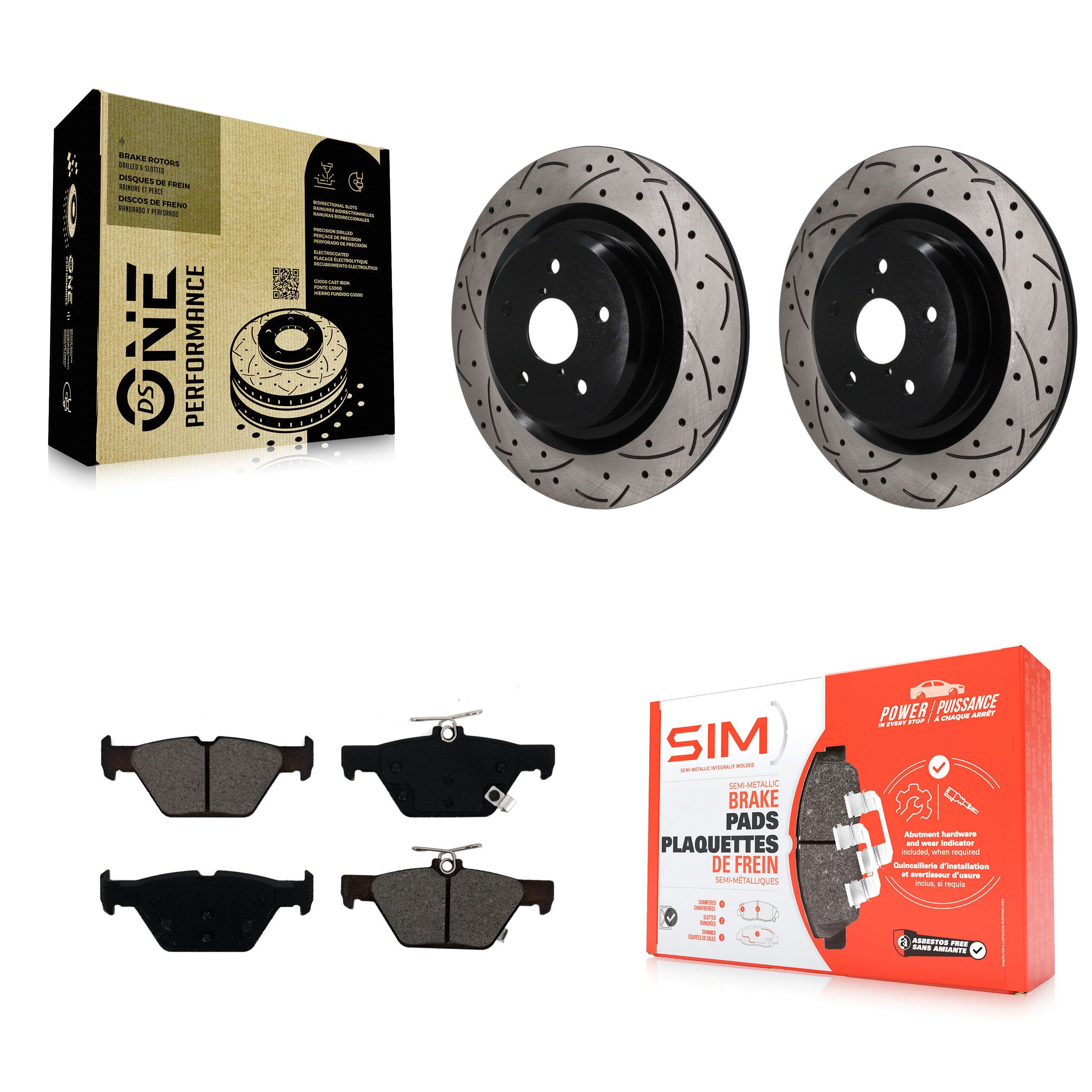 Rear Coated Drill Slot Disc Brake Rotor Semi-Metallic Pad Kit For 2019-2024 Subaru Ascent KDS-101674