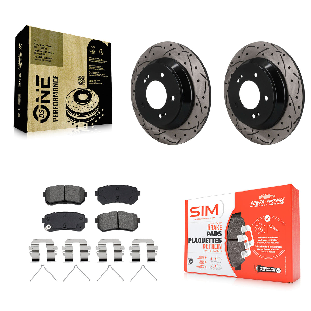 Rear Coated Drilled Slotted Disc Brake Rotors And Semi-Metallic Pads Kit For Hyundai Kona KDS-101680