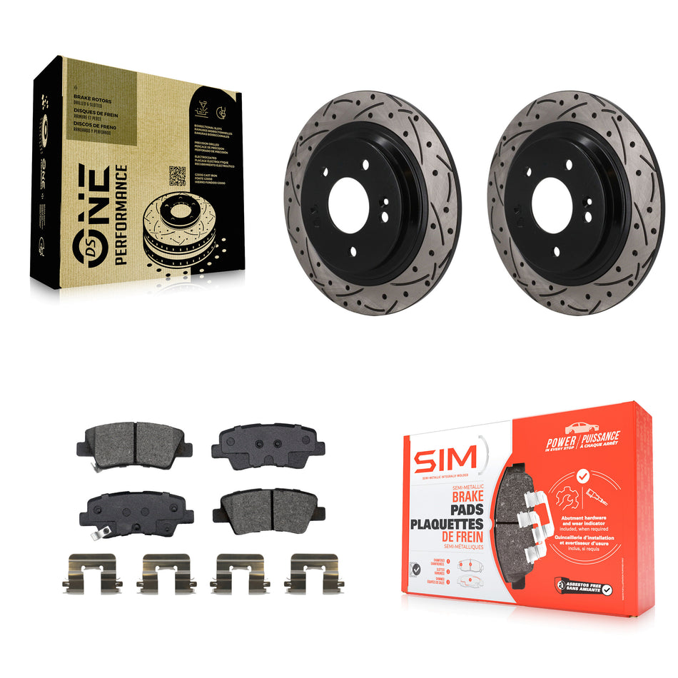 Rear Drilled Slot Disc Brake Rotor & Semi-Metallic Pad Kit For 2022-2023 Hyundai Kona AWD KDS-101684
