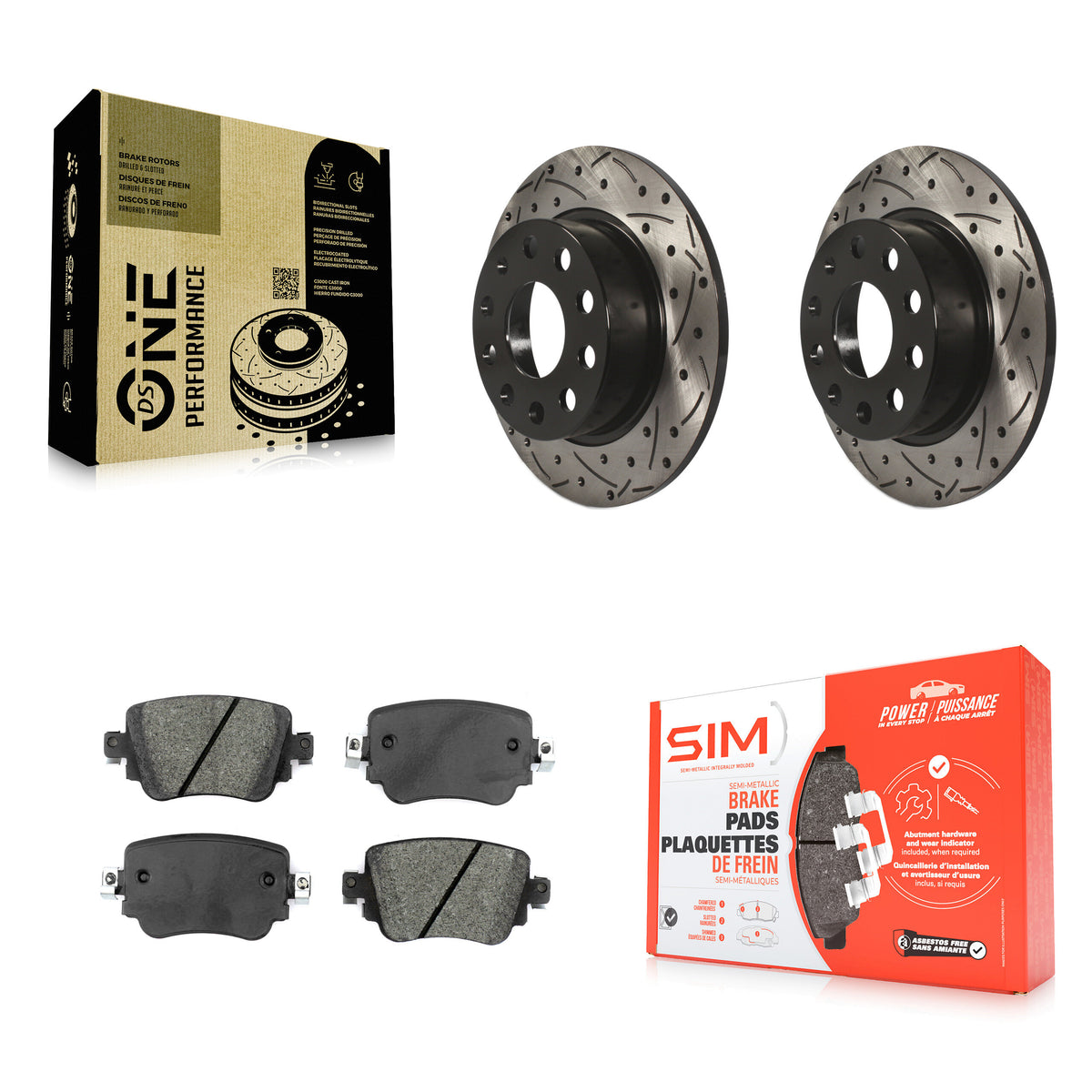Rear Drilled Slot Brake Rotor & Semi-Metallic Pad Kit For 2015 Volkswagen Golf SportWagen KDS-101696