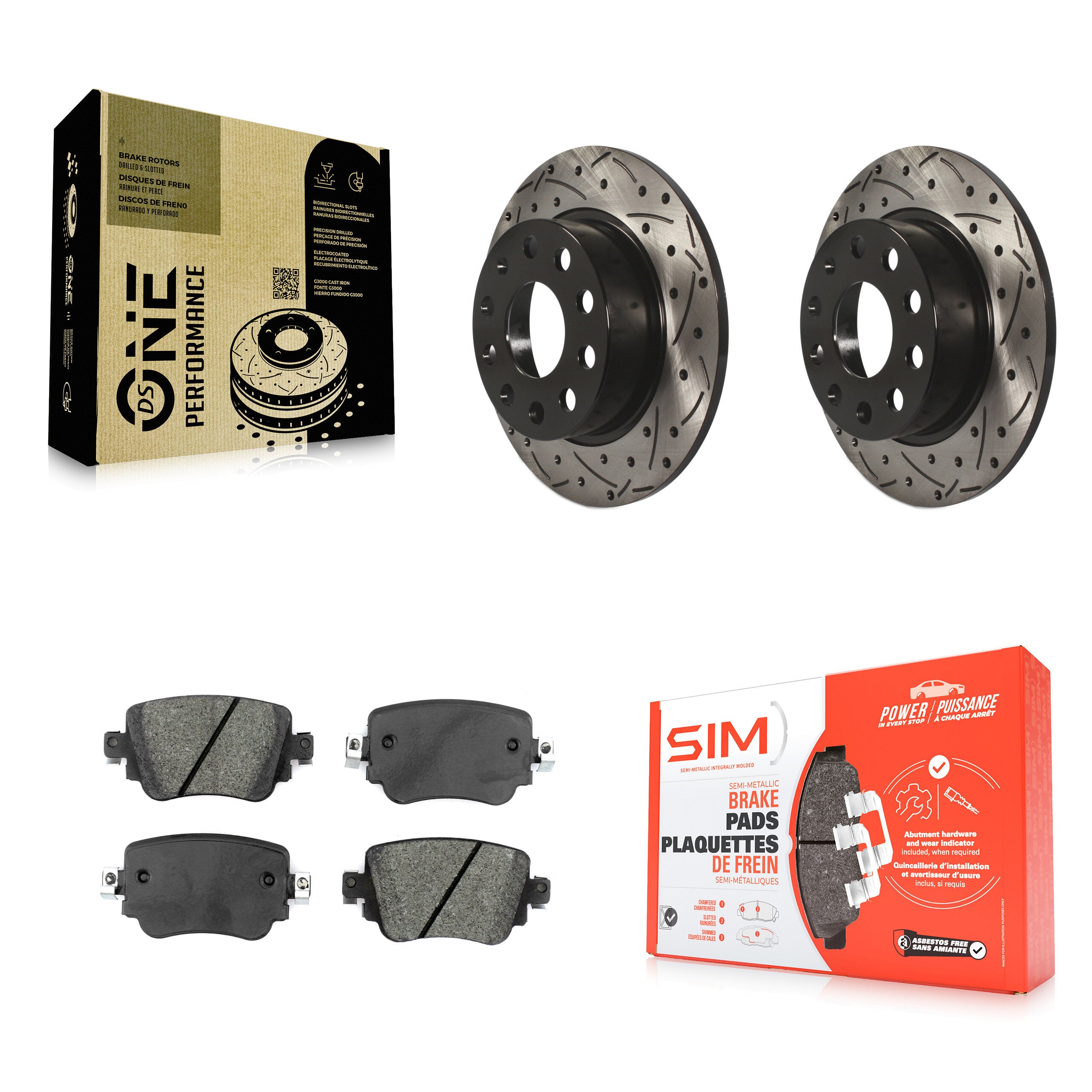 Rear Drilled Slot Brake Rotor & Semi-Metallic Pad Kit For 2015 Volkswagen Golf SportWagen KDS-101696