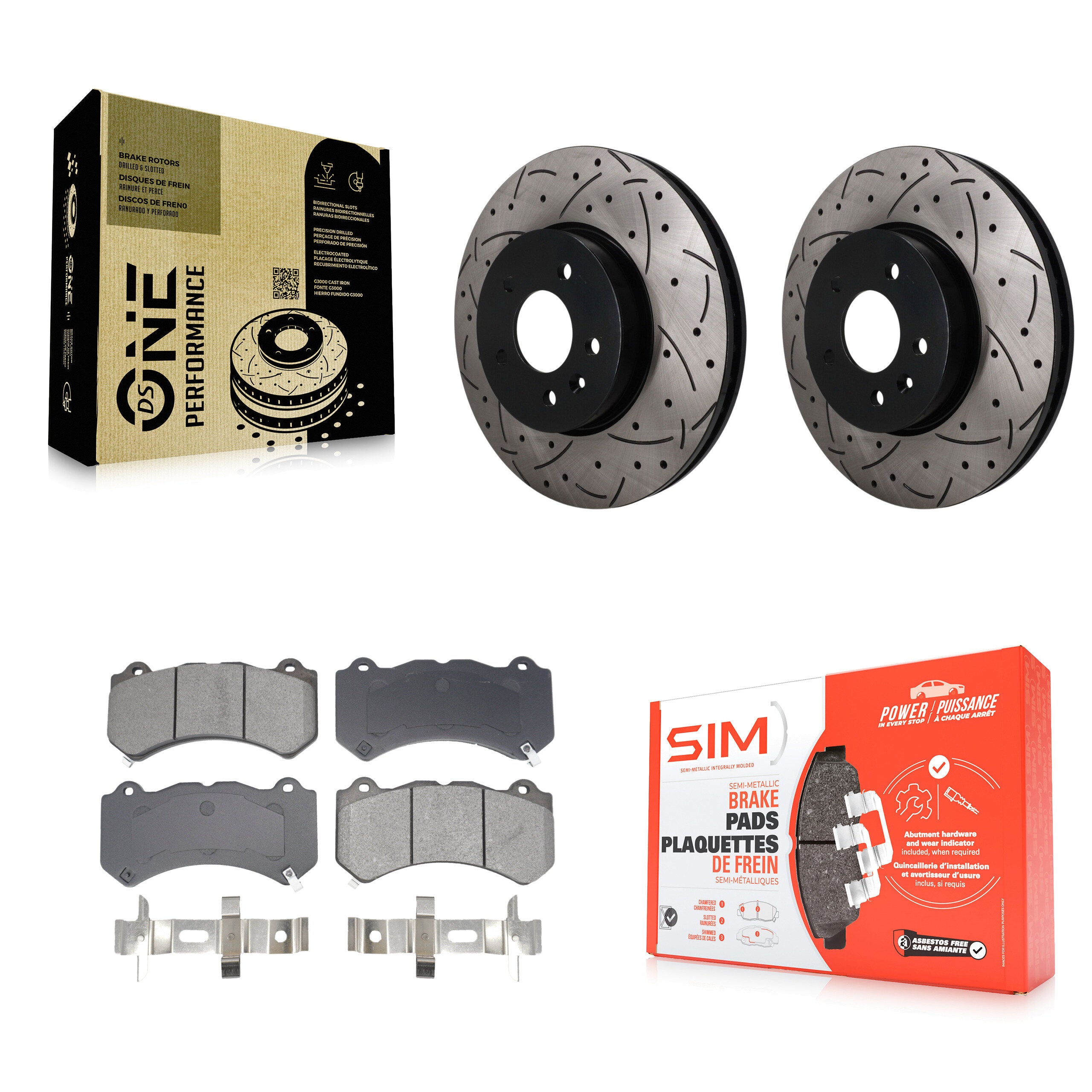 Front Coated Drilled Slotted Disc Brake Rotors & Semi-Metallic Pad Kit For Cadillac ATS V KDS-101703