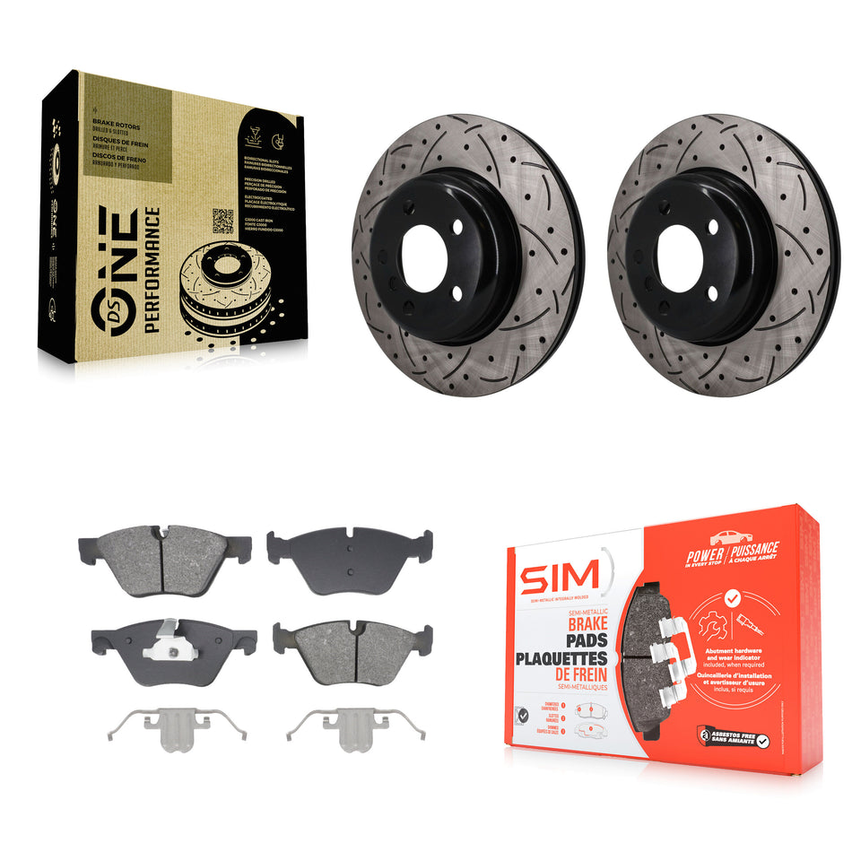 Front Coated Drilled Slotted Disc Brake Rotor & Semi-Metallic Pad Kit For BMW 528i xDrive KDS-101707