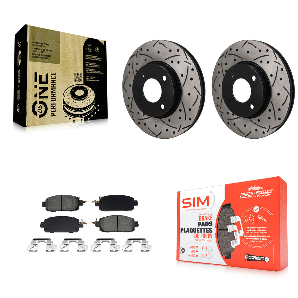 Front Drilled Slot Disc Brake Rotors Semi-Metallic Pad Kit For 2024 Nissan Sentra S SV SR KDS-101718