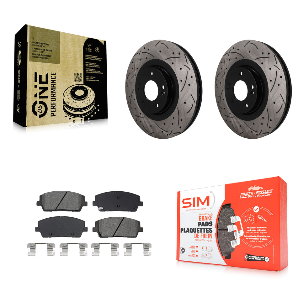 Front Drilled Slot Brake Rotor & Semi-Metallic Pad Kit For Hyundai Palisade Kia Telluride KDS-101720