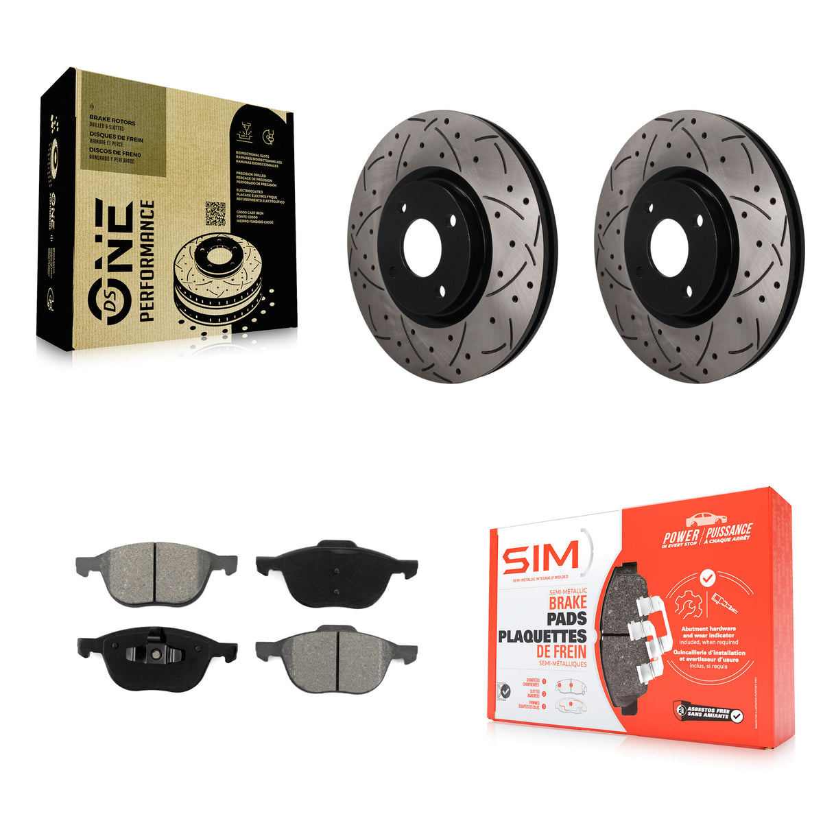 Front Coat Drill Slot Disc Brake Rotors Semi-Metallic Pad Kit For 2018-2022 Ford EcoSport KDS-101724