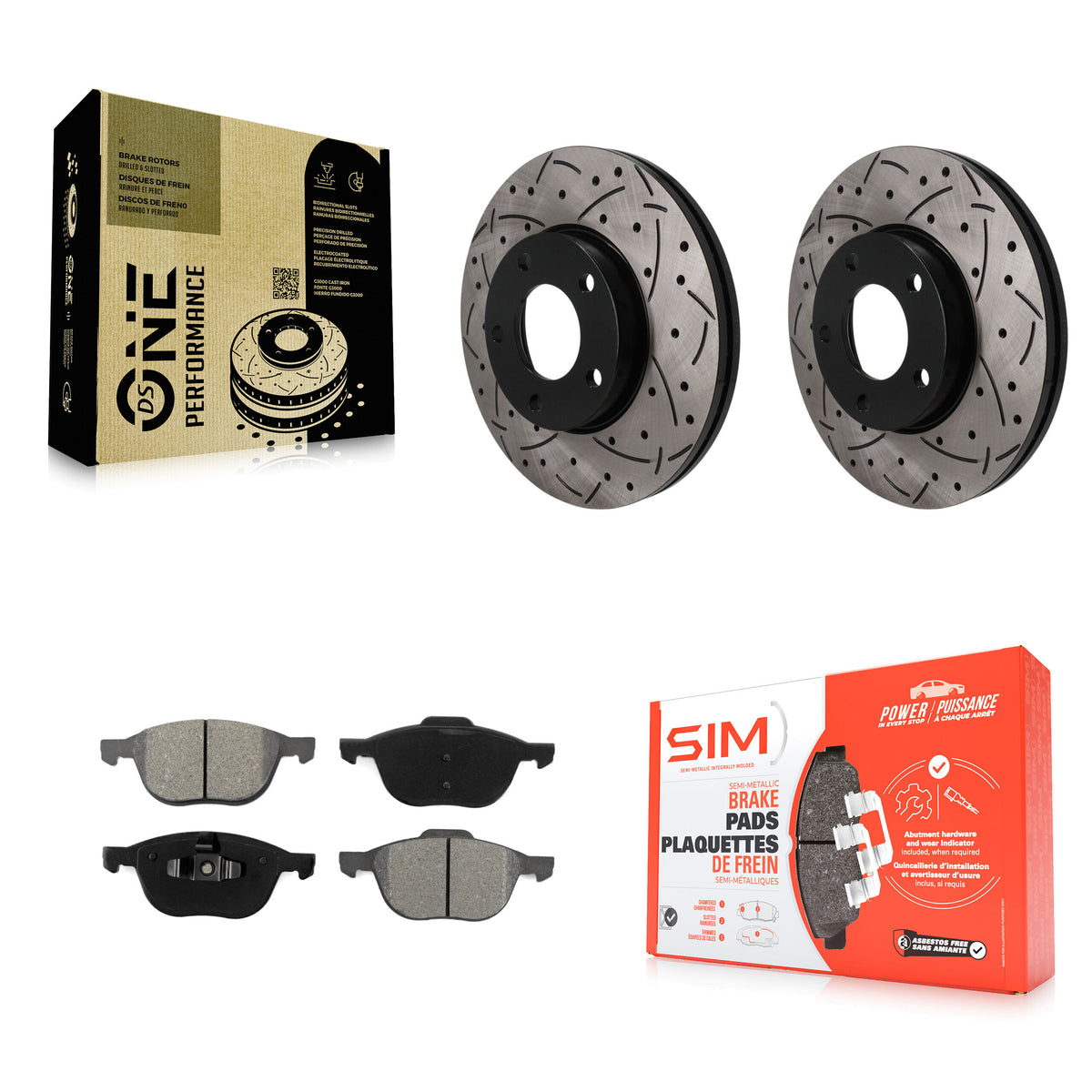 Front Coated Drilled Slotted Disc Brake Rotor And Semi-Metallic Pad Kit For Mazda 3 Sport KDS-101725
