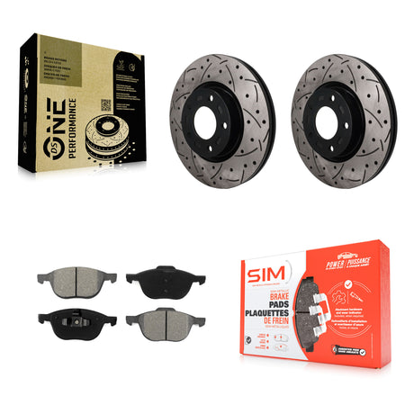 Front Coated Drilled Slotted Disc Brake Rotor & Semi-Metallic Pad Kit For Mazda 3 5 Sport KDS-101726