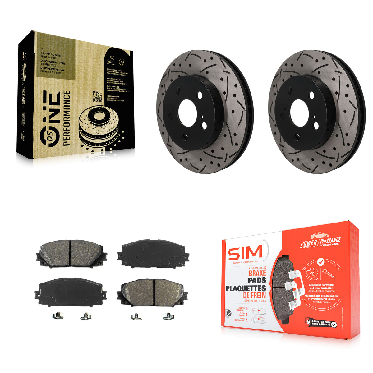 Front Drilled Slot Brake Rotor Semi-Metallic Pad Kit For Toyota Corolla Prius Prime AWD-e KDS-101728