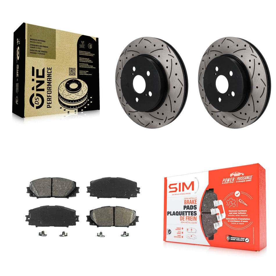 Front Drilled Slot Disc Brake Rotors Semi-Metallic Pad Kit For Toyota Corolla Prius Prime KDS-101729
