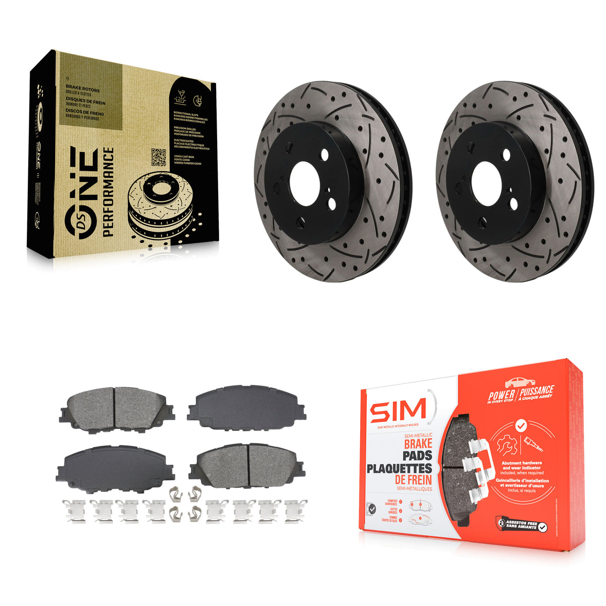 Front Coated Drilled Slotted Disc Brake Rotors & Semi-Metallic Pad Kit For Toyota Corolla KDS-101730